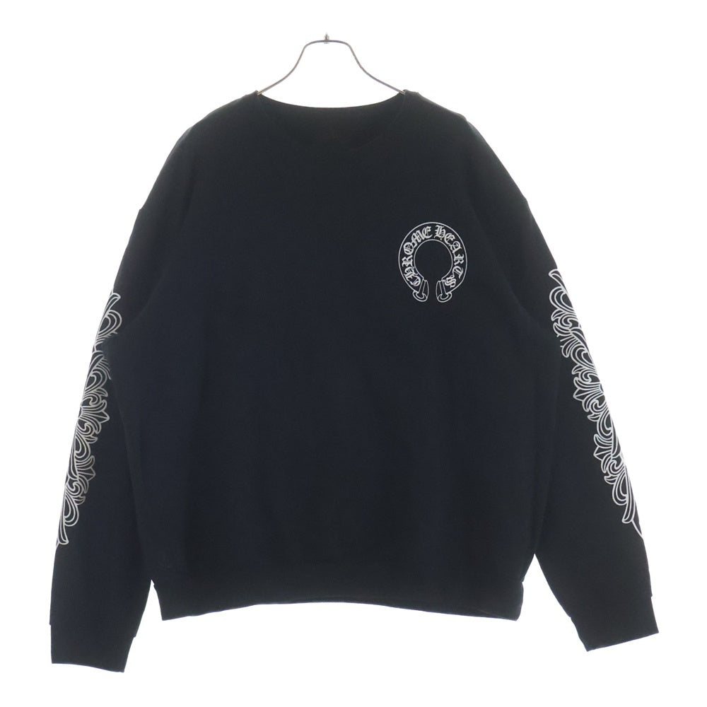 CHROME HEARTS(クロムハーツ) Horseshoe Crewneck Sweatshirt ホースシュープリント 袖フローラル クルーネックスウェットトレーナー ブラック