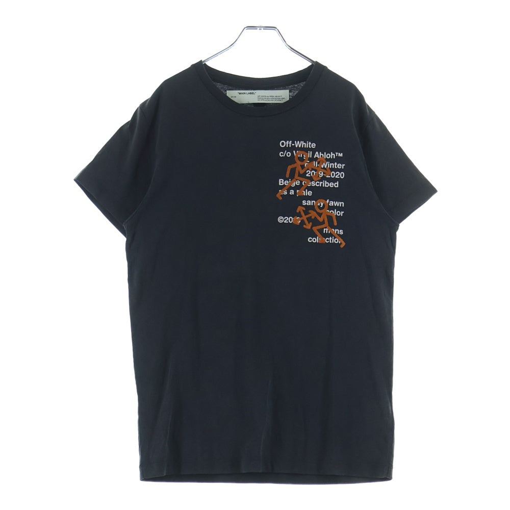 OFF-WHITE(オフホワイト) ヴィンテージ加工 グラフィック刺繍 クルーネック半袖Tシャツ カットソー ブラック OMAA027F19185004