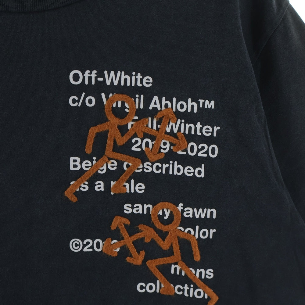 OFF-WHITE(オフホワイト) ヴィンテージ加工 グラフィック刺繍 クルーネック半袖Tシャツ カットソー ブラック OMAA027F19185004