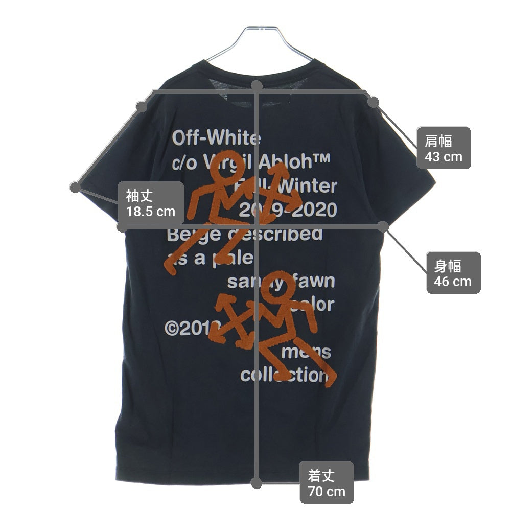 OFF-WHITE(オフホワイト) ヴィンテージ加工 グラフィック刺繍 クルーネック半袖Tシャツ カットソー ブラック OMAA027F19185004