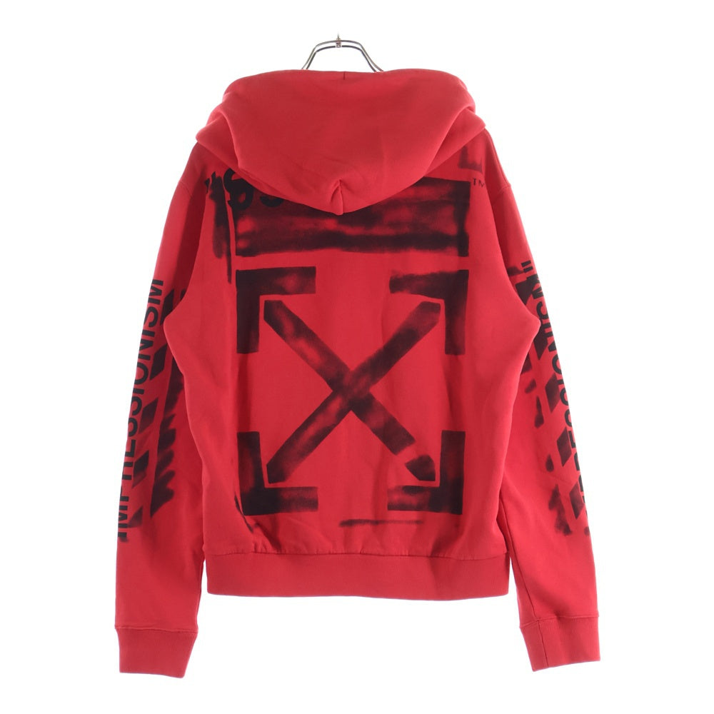 OFF-WHITE(オフホワイト) DIAG STENCIL ZIPPED HOODIE ダイアグ ステンシル ジップアップパーカー フーディー レッド OMBE001R19003015