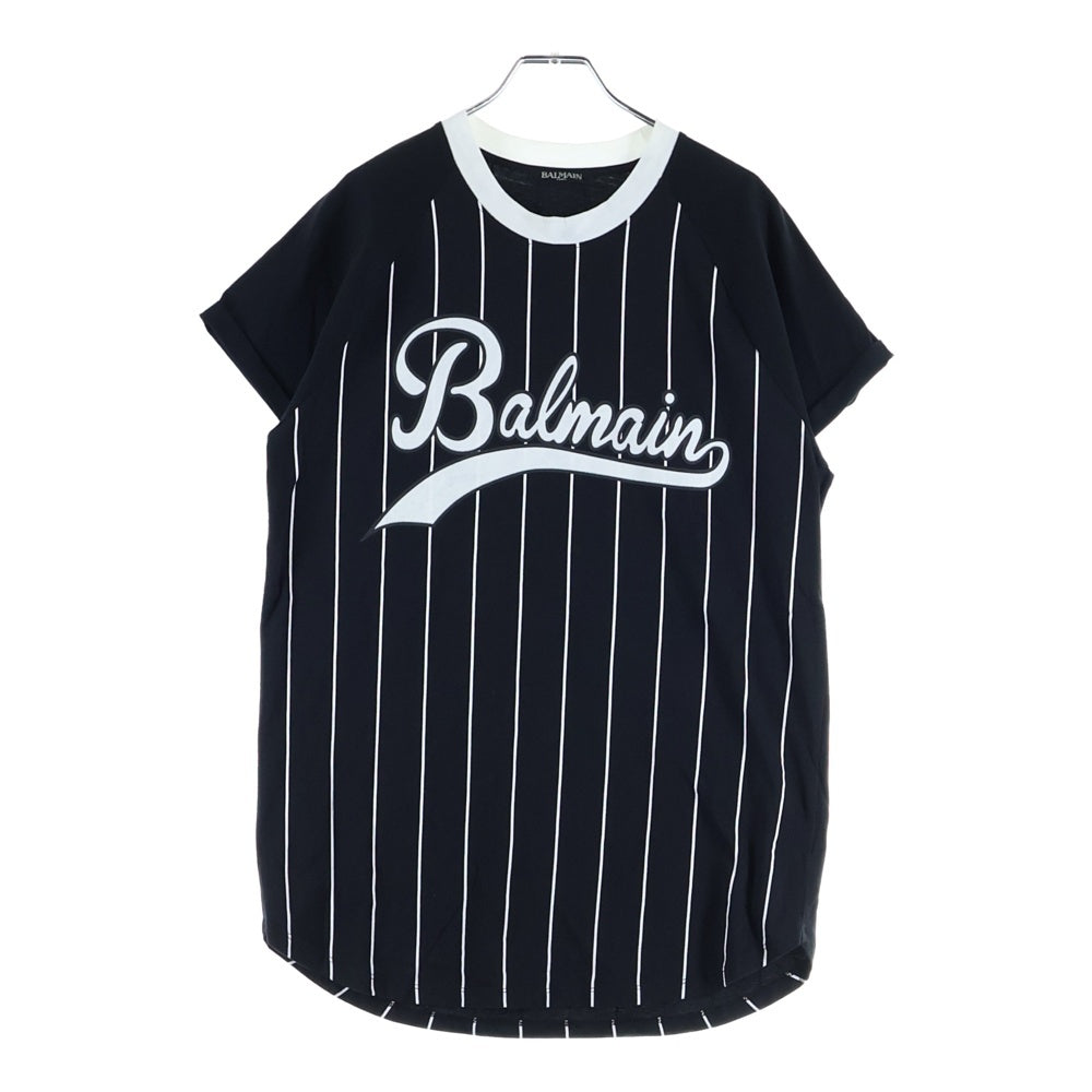 BALMAIN(バルマン) ロゴストライプ ラグランベースボール 半袖Tシャツ カットソー ブラック W8H8171I273