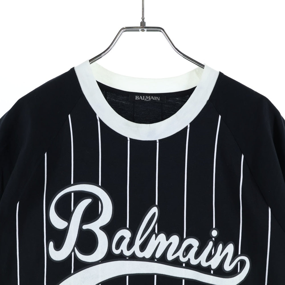 BALMAIN(バルマン) ロゴストライプ ラグランベースボール 半袖Tシャツ カットソー ブラック W8H8171I273