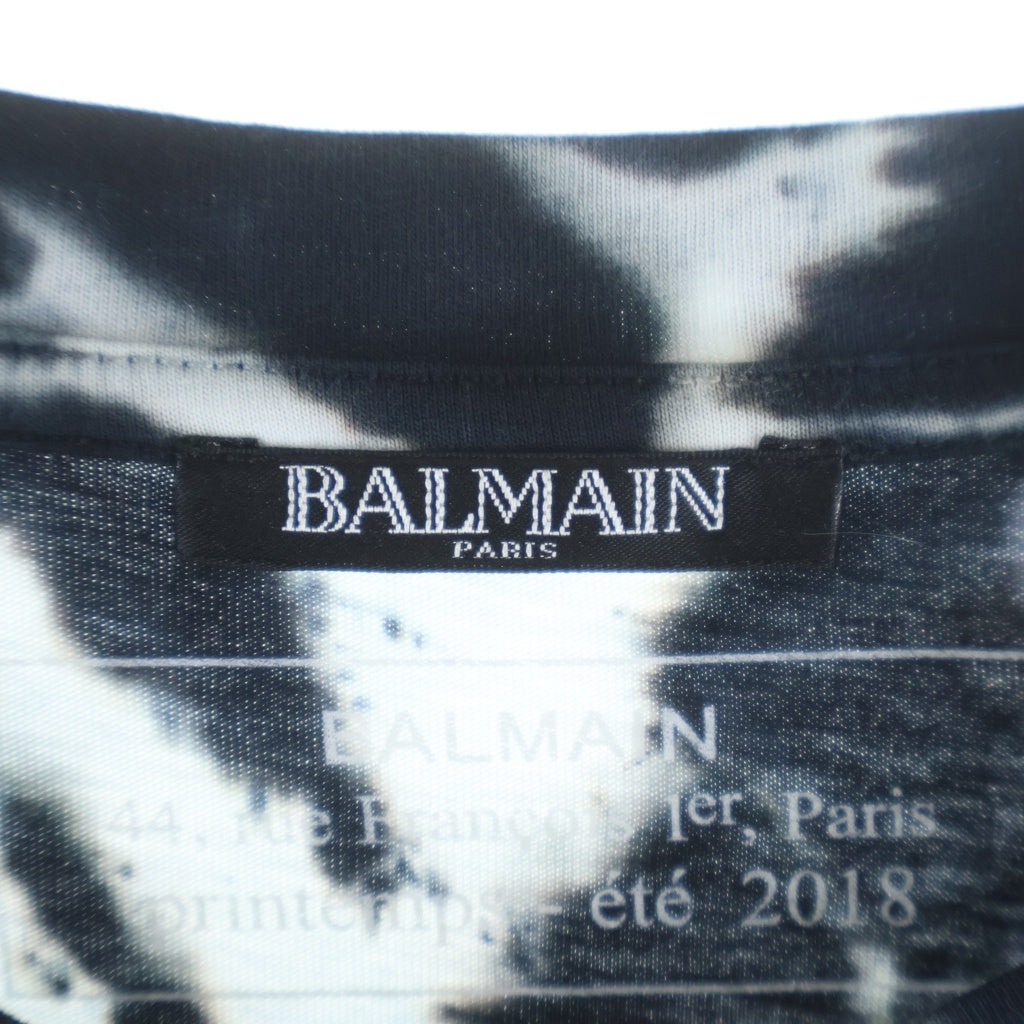 BALMAIN(バルマン) タイダイ柄 エンブレム刺繍半袖Tシャツ カットソー ホワイト/ブラック S8H8106J146