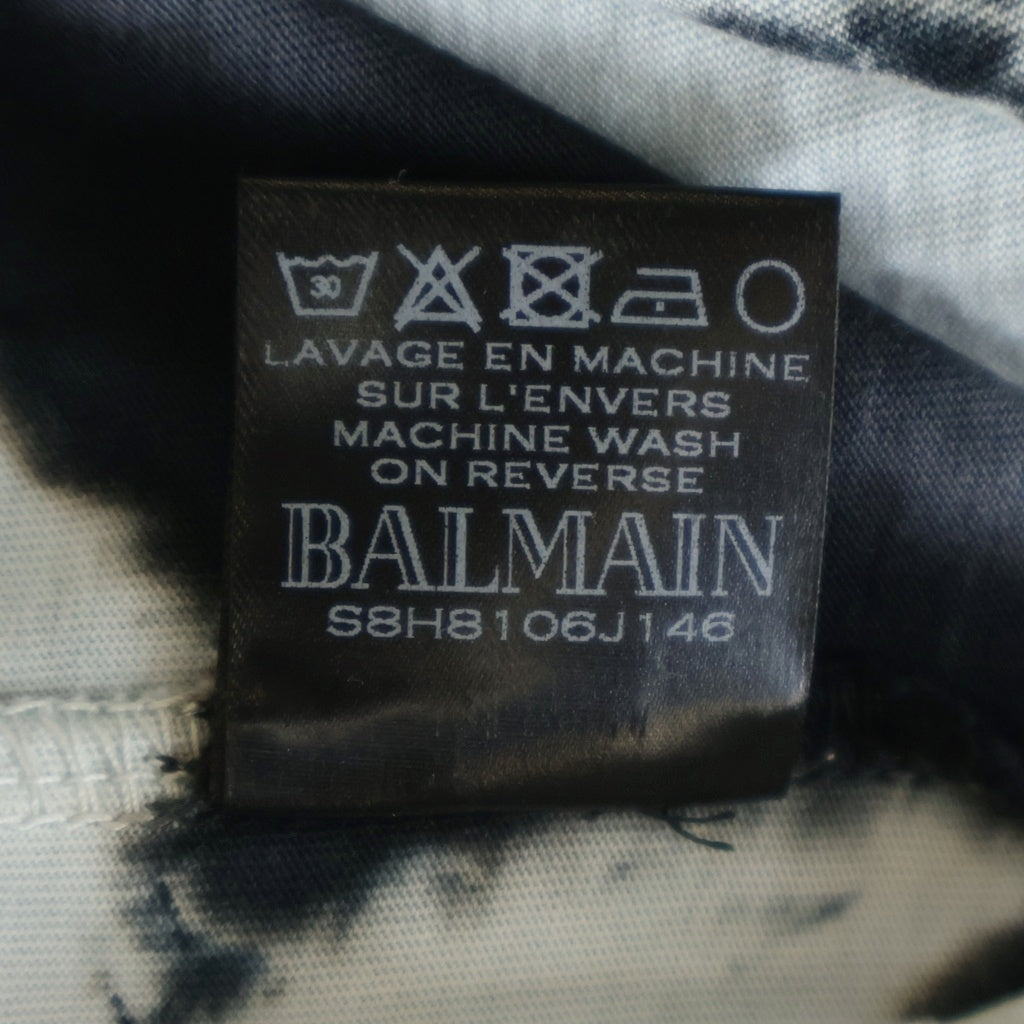 BALMAIN(バルマン) タイダイ柄 エンブレム刺繍半袖Tシャツ カットソー ホワイト/ブラック S8H8106J146