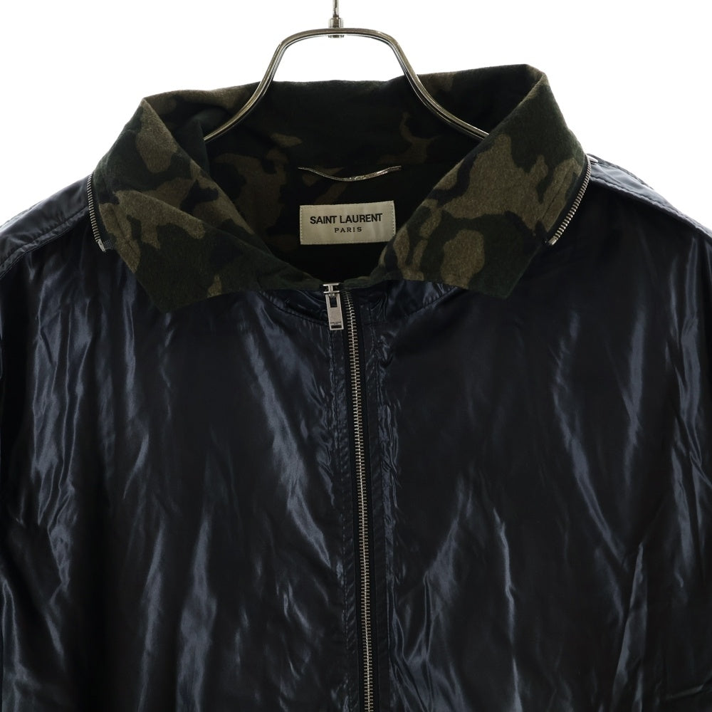 SAINT LAURENT PARIS(サンローランパリ) 19SS ナイロンジップアップブルゾン 裏地カモ柄ジップジャケット ブラック 582617