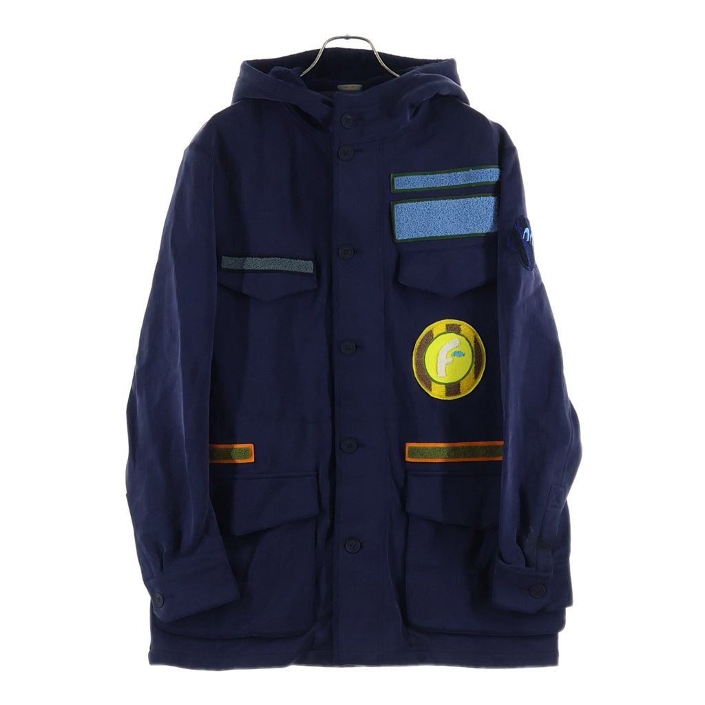 FENDI(フェンディ) MULTI PATCH BLOUSON HOODED JACKET マルチパッチ付き フード付きジャケット コート ネイビー FW0852