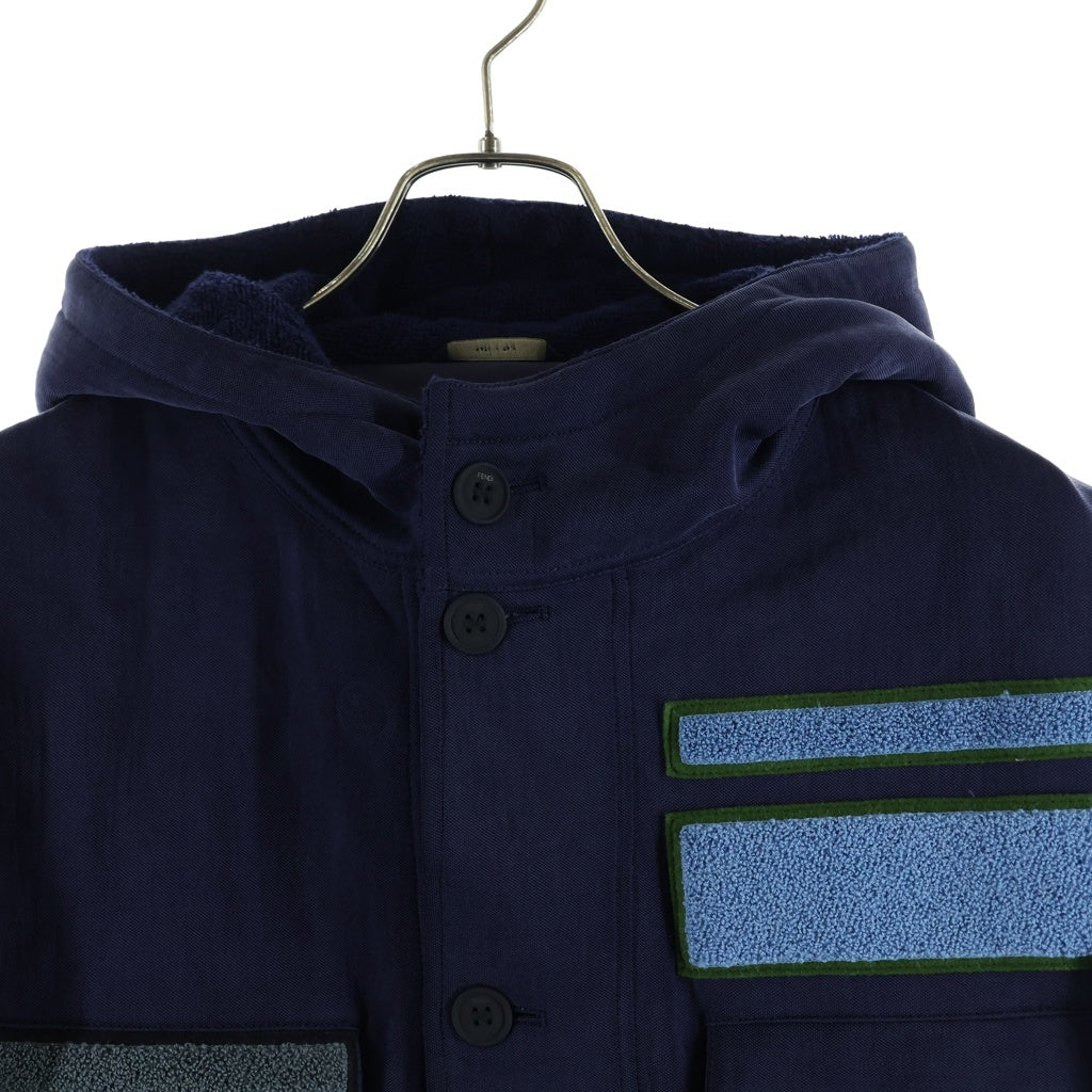 FENDI(フェンディ) MULTI PATCH BLOUSON HOODED JACKET マルチパッチ付き フード付きジャケット コート ネイビー FW0852