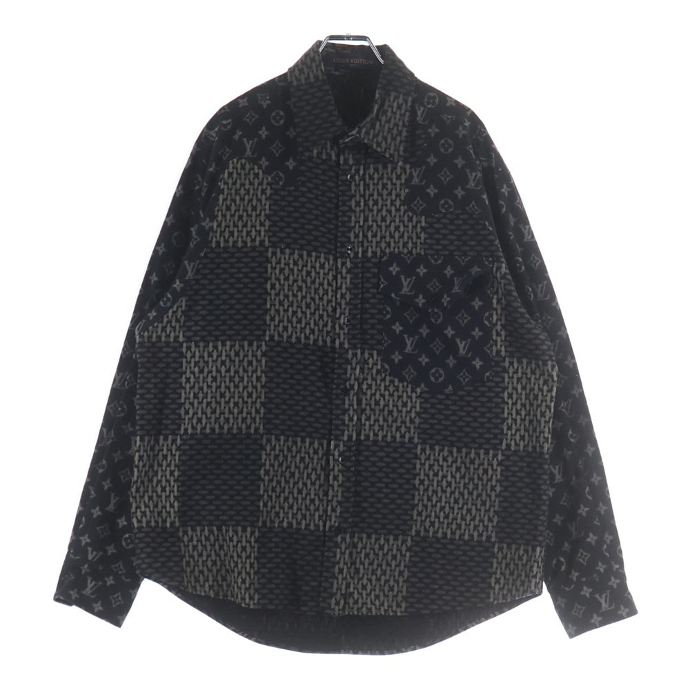 LOUIS VUITTON(ルイヴィトン) 20AW ×NIGO モノグラム ウェーブジャイアント ダミエ フランネル 長袖シャツ ブラック RM202M VJI HJS02W