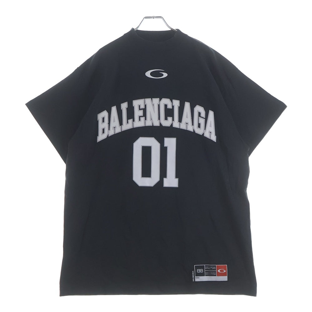 BALENCIAGA(バレンシアガ) 25SS BASKETBALL SERIES バスケットシリーズ ロゴ刺繍デザイン クルーネック半袖Tシャツ カットソー ブラック 787349 TRVW9
