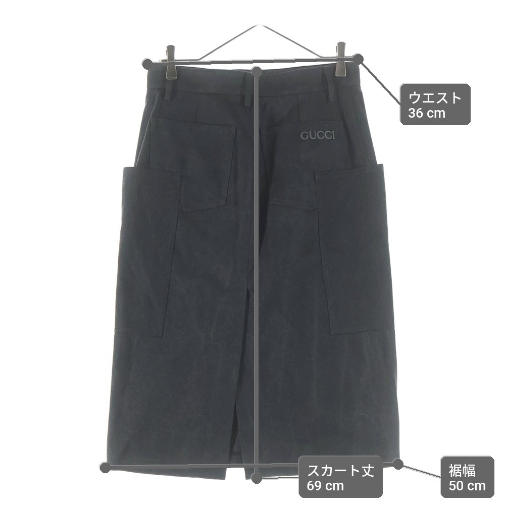 GUCCI(グッチ) Mid Length Cotton Canvas Delave Skirt ミドルレングス コットンキャンバス デラヴェ スカート レディース ブラック 817067 Z7AHS