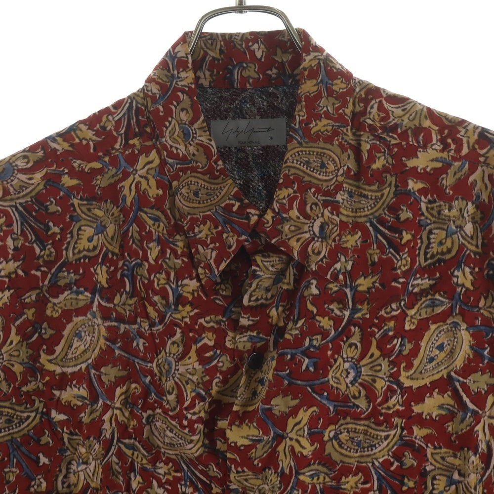 Yohji Yamamoto POUR HOMME(ヨウジヤマモト プールオム) 23SS SHIRT WITH DOUBLE LAYERED FRONT フロントレイヤード 総柄 長袖シャツ HZ-B82-837 レッド