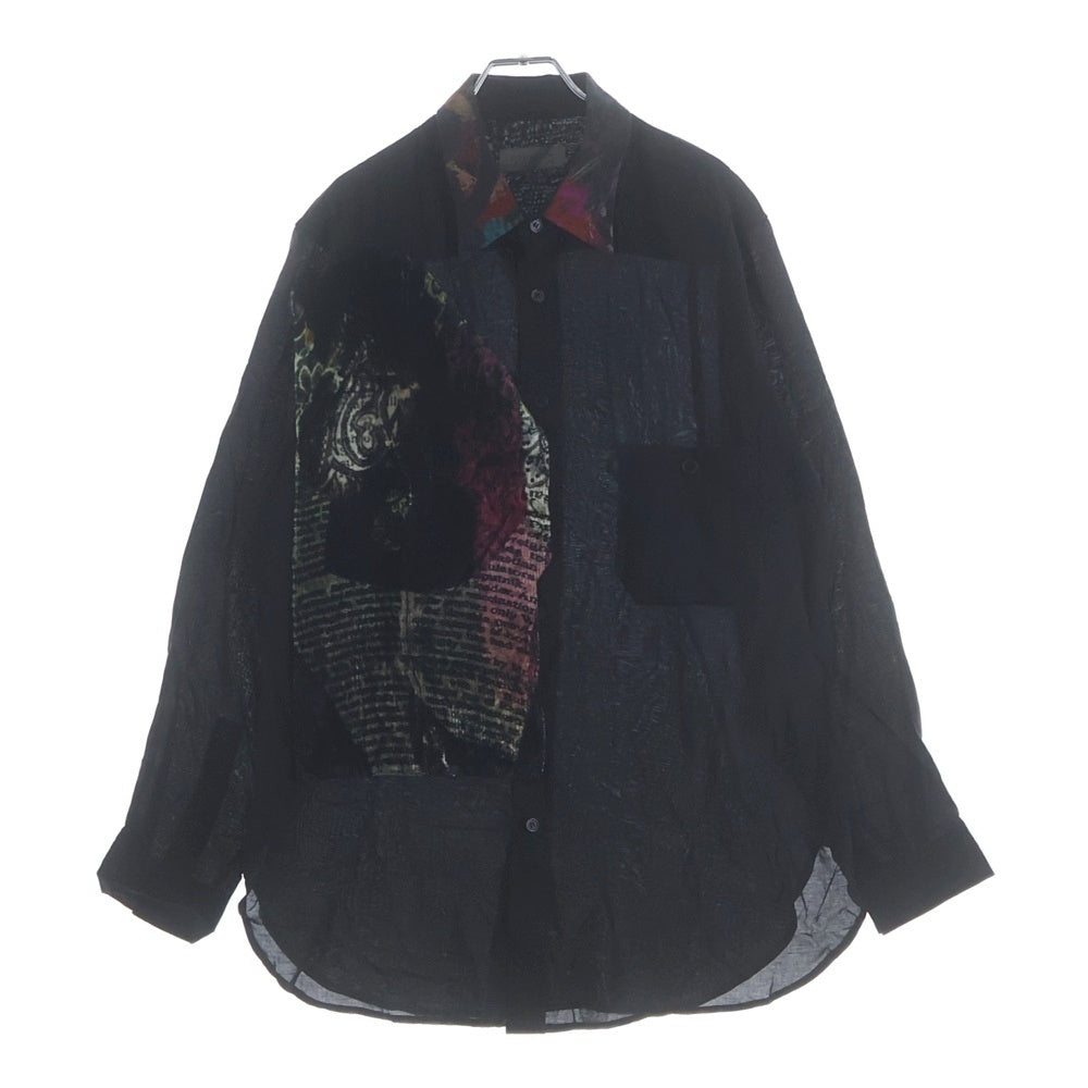 Yohji Yamamoto POUR HOMME(ヨウジヤマモト プールオム) 柄衿パッチワーク付き長袖シャツ HZ-B60-212 ブラック