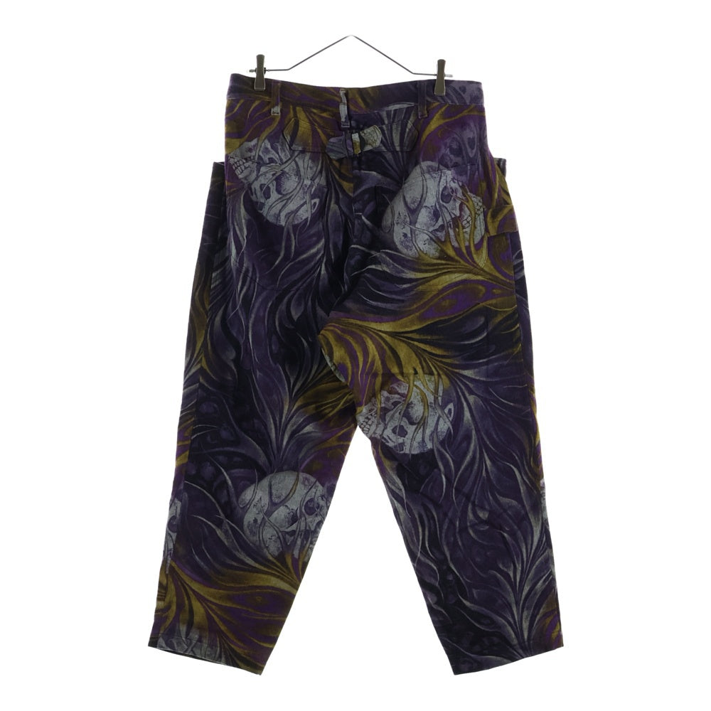 Yohji Yamamoto POUR HOMME(ヨウジヤマモト プールオム) フラノウール ワイドパンツ skull leaf スカルリーフ 総柄 ワイドパンツ パープル HK-P23-109