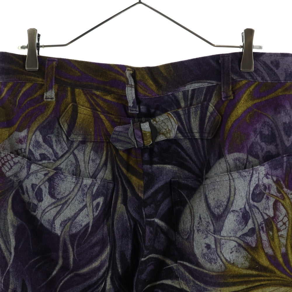 Yohji Yamamoto POUR HOMME(ヨウジヤマモト プールオム) フラノウール ワイドパンツ skull leaf スカルリーフ 総柄 ワイドパンツ パープル HK-P23-109