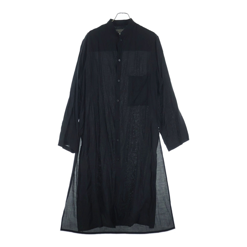 Yohji Yamamoto POUR HOMME(ヨウジヤマモト プールオム) 19SS スタンドカラー ロングブラウス スリット 長袖シャツ ブラック HH-B27-202