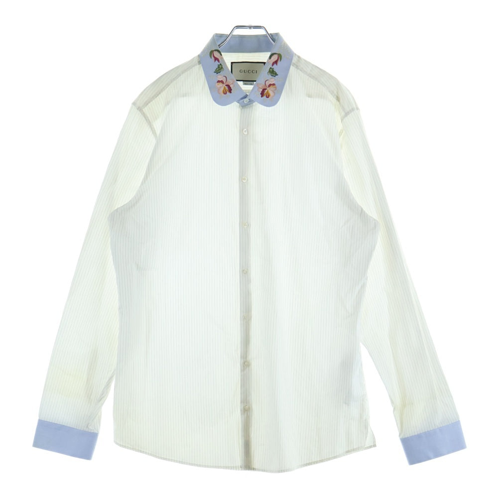 GUCCI(グッチ) ストライプ長袖シャツ 襟花刺繍 493767 Z369F