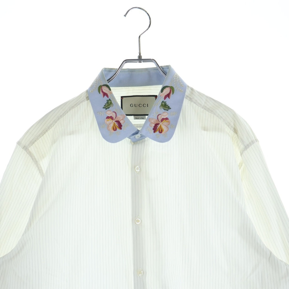 GUCCI(グッチ) ストライプ長袖シャツ 襟花刺繍 493767 Z369F