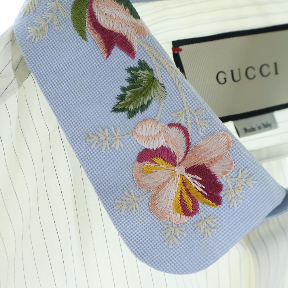 GUCCI(グッチ) ストライプ長袖シャツ 襟花刺繍 493767 Z369F