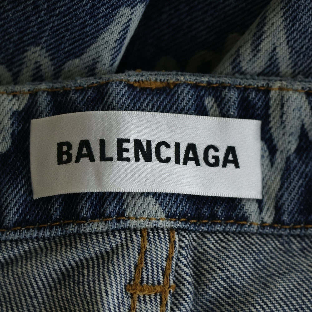 BALENCIAGA(バレンシアガ) モノグラムロゴプリントデニムパンツ ストレートパンツ インディゴ 600235 TJW90 レディース