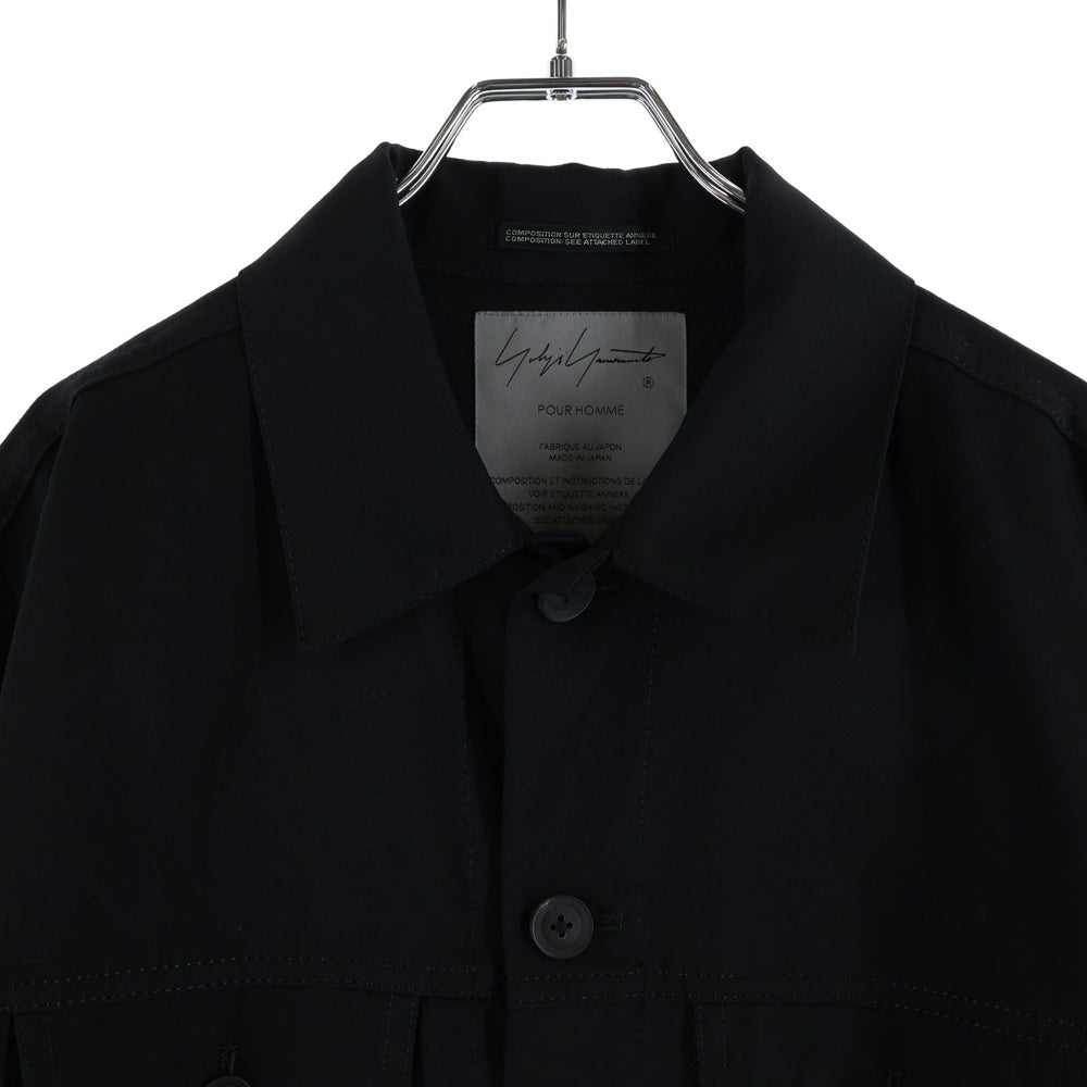 Yohji Yamamoto POUR HOMME(ヨウジヤマモト プールオム) I-G SPデニムカギャバ ブルゾン シャツジャケット ブラック HD-Y02-100