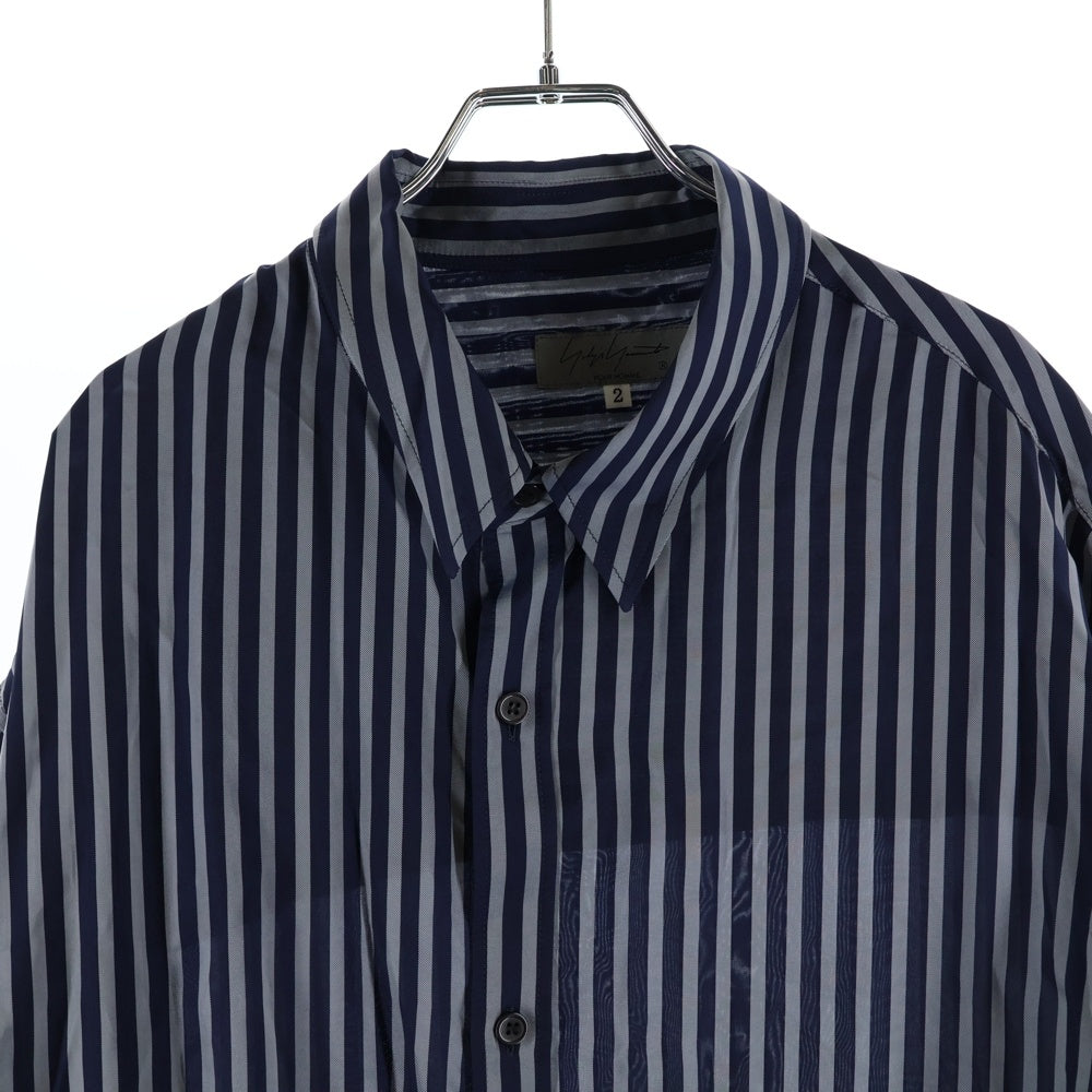 Yohji Yamamoto POUR HOMME(ヨウジヤマモト プールオム) 21AW フラシポケット付きB ストライプシャツ 長袖シャツ ネイビー HX-B28-219