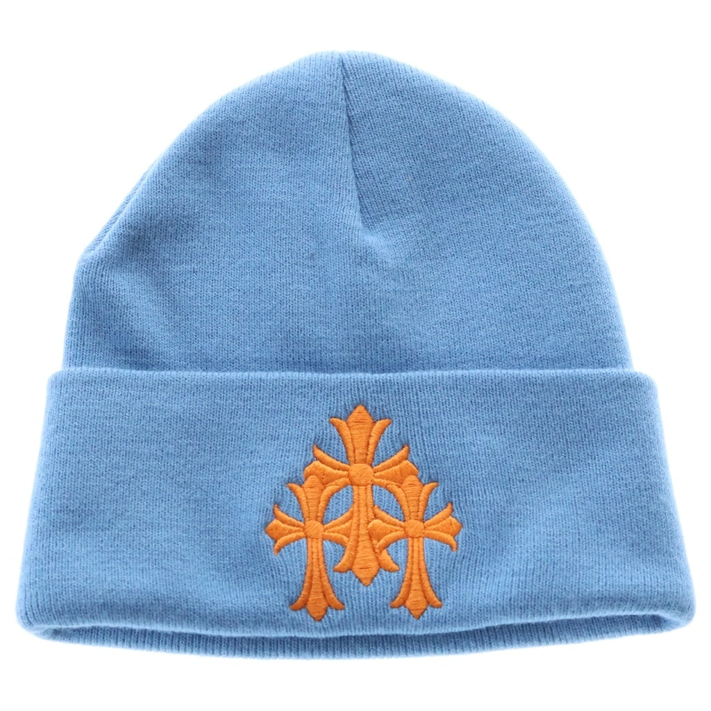 CHROME HEARTS(クロムハーツ) TRIPLE CROSS EMBROIDERYE BEANIE セメタリークロス ビーニー 刺繍ニットキャップ ニット帽 ブルー オレンジ