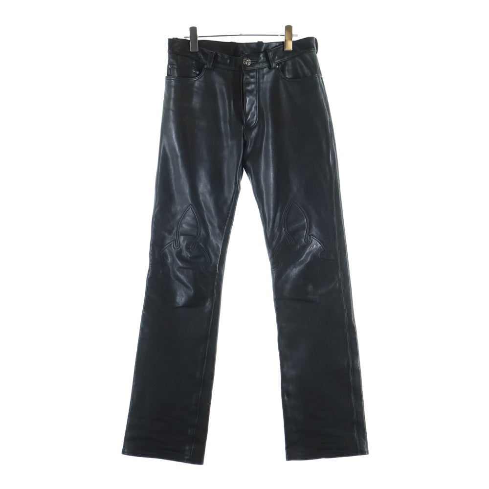 CHROME HEARTS(クロムハーツ) LTHR PANTS フレアニー クロスボールボタンフライ レザーパンツ ブラック