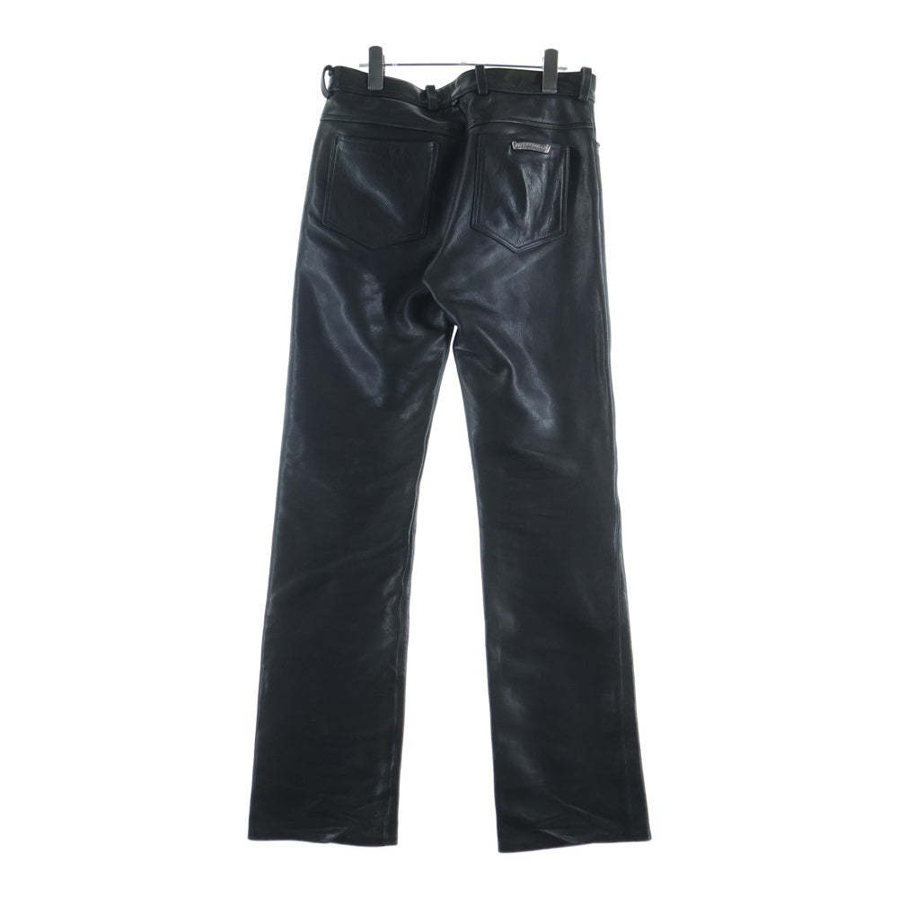 CHROME HEARTS(クロムハーツ) LTHR PANTS フレアニー クロスボールボタンフライ レザーパンツ ブラック