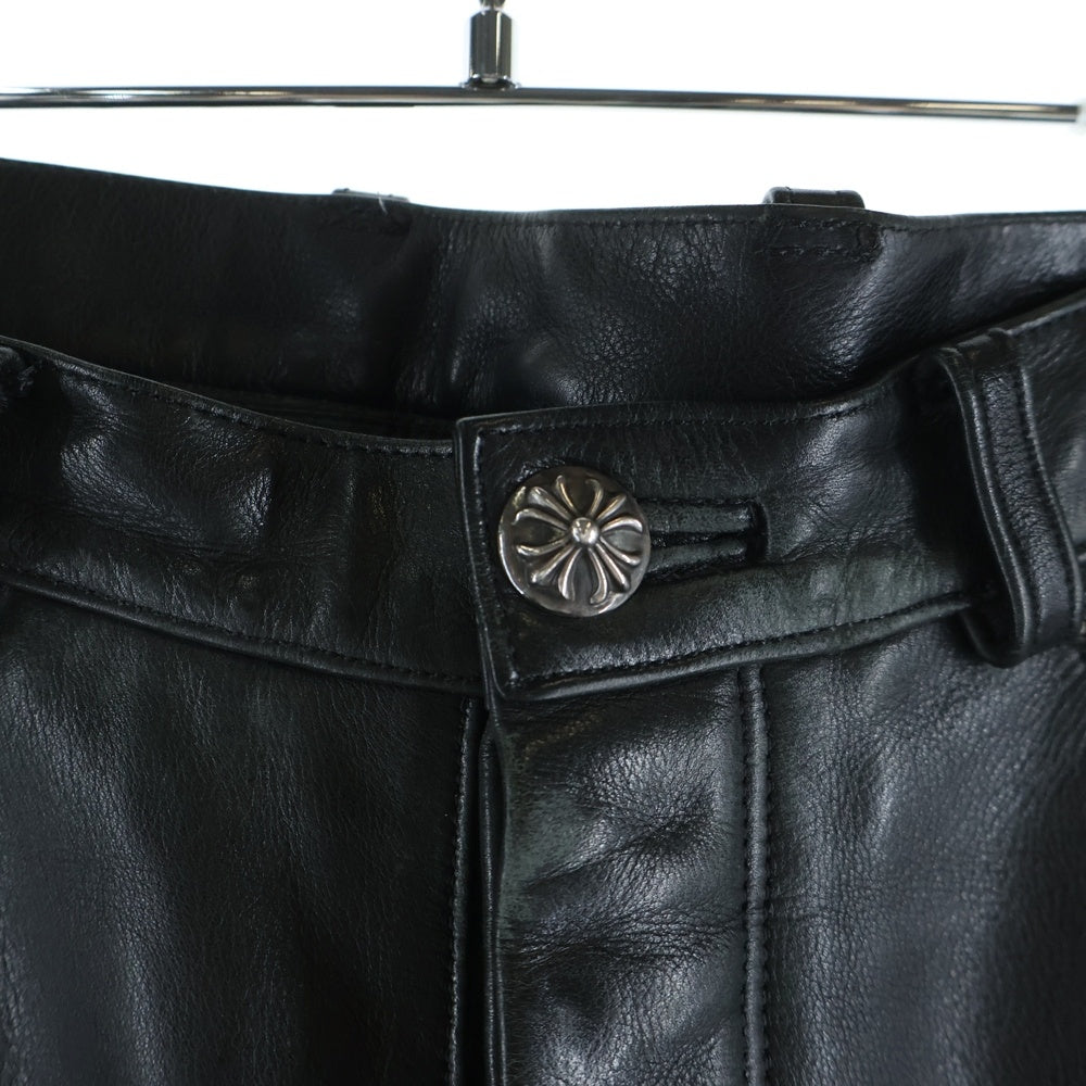 CHROME HEARTS(クロムハーツ) LTHR PANTS フレアニー クロスボールボタンフライ レザーパンツ ブラック