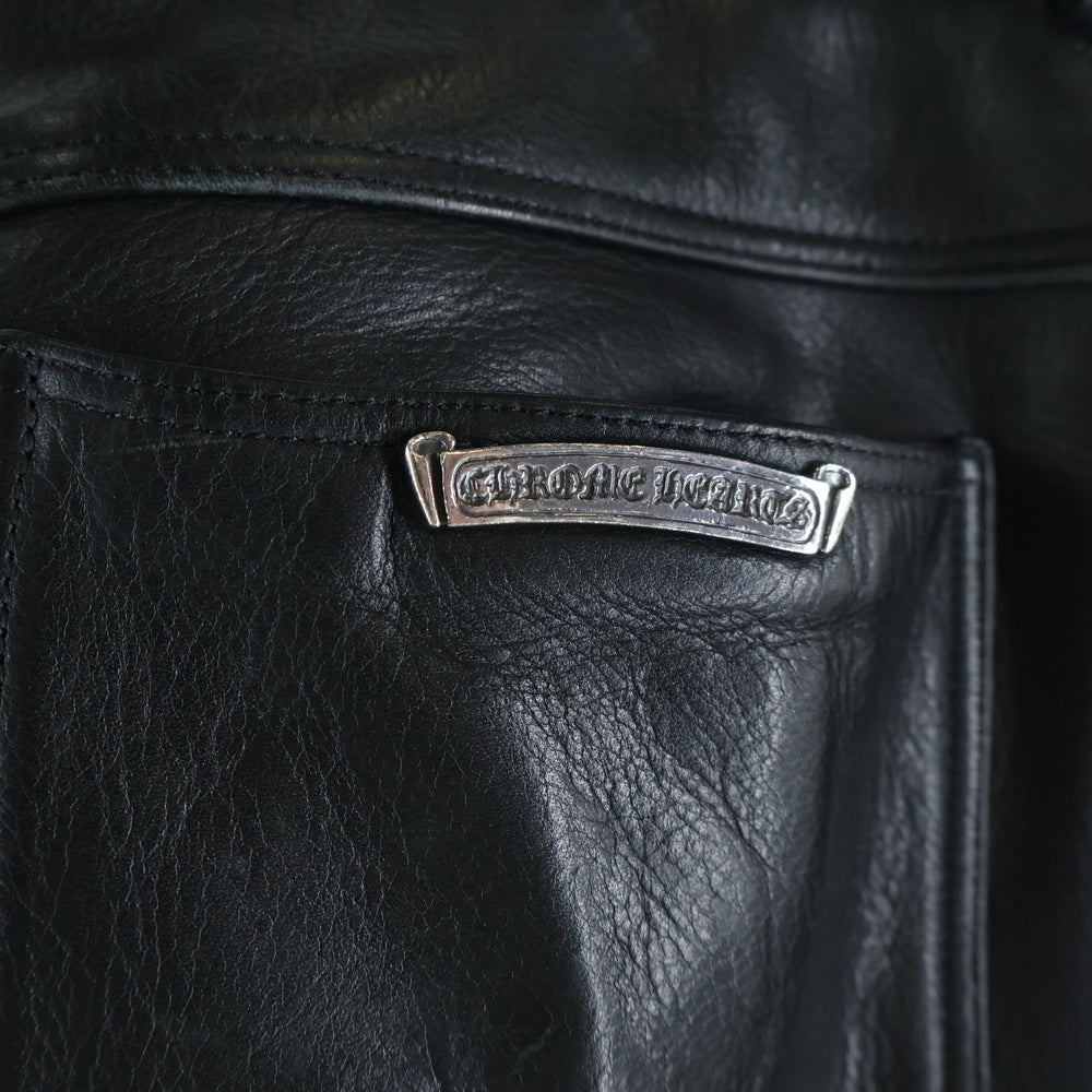 CHROME HEARTS(クロムハーツ) LTHR PANTS フレアニー クロスボールボタンフライ レザーパンツ ブラック