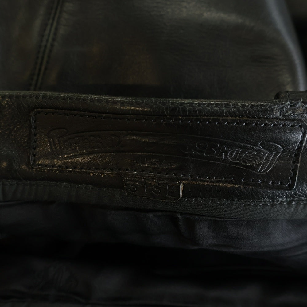 CHROME HEARTS(クロムハーツ) LTHR PANTS フレアニー クロスボールボタンフライ レザーパンツ ブラック
