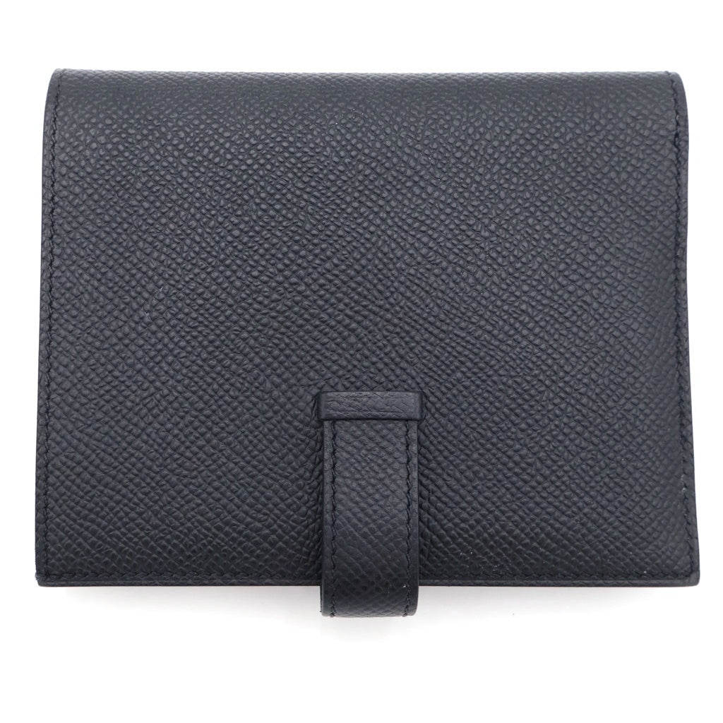 HERMES(エルメス) ベアンコンパクト K刻印 レザーウォレット 二つ折り財布 ゴールド金具 ブラック レディース