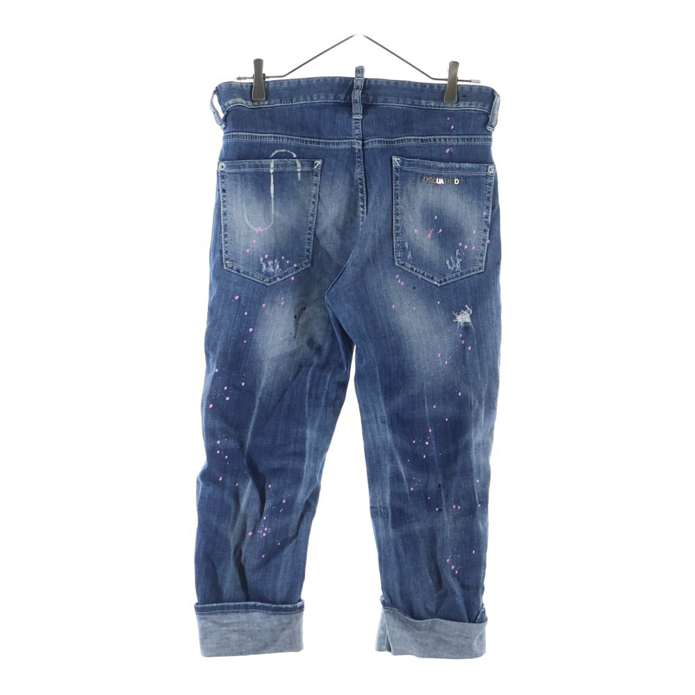 DSQUARED2(ディースクエアード) パッチワーク ビッグ ディーンズ ブラザー クロップド デニムパンツ インディゴ S74LA0727 S30342