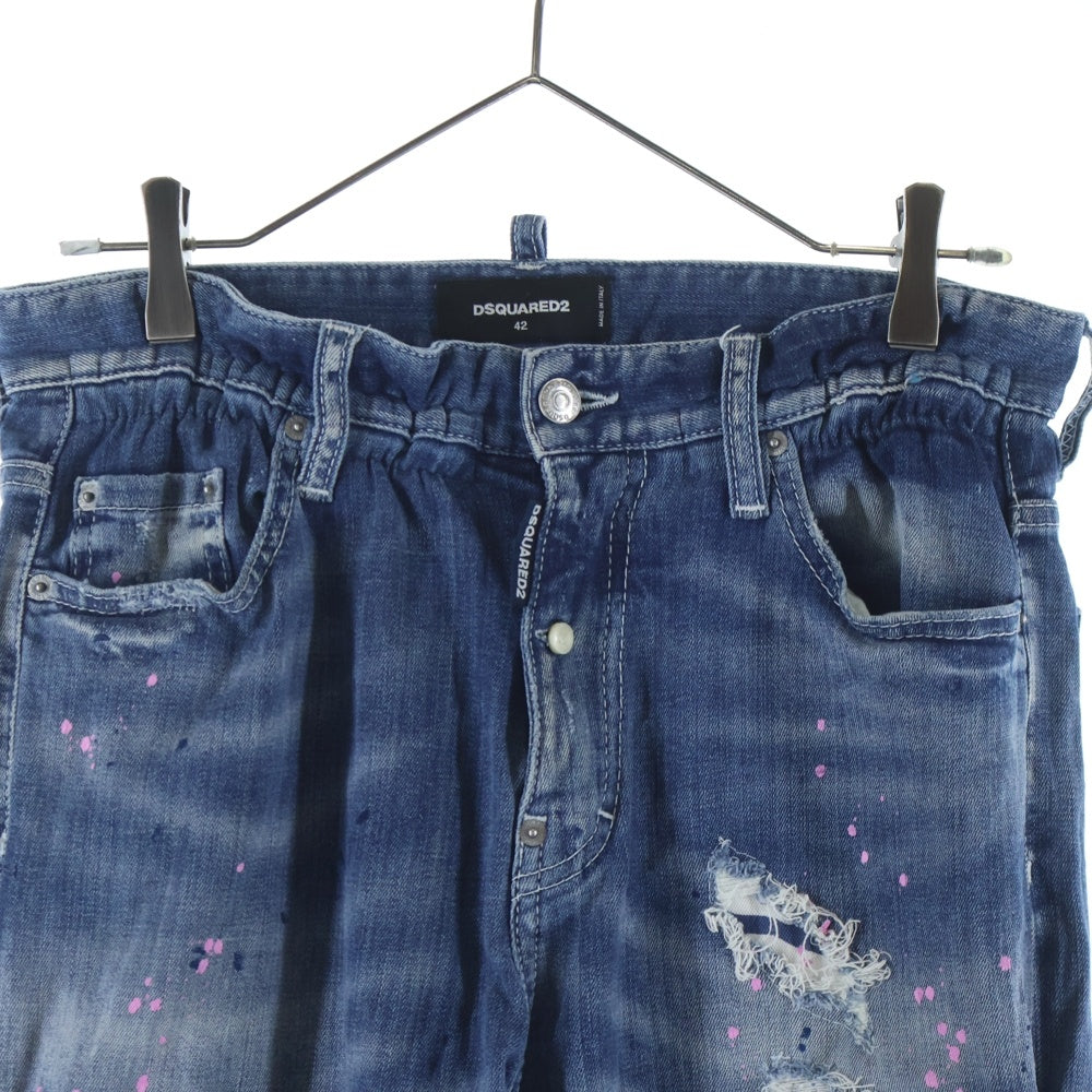 DSQUARED2(ディースクエアード) パッチワーク ビッグ ディーンズ ブラザー クロップド デニムパンツ インディゴ S74LA0727 S30342
