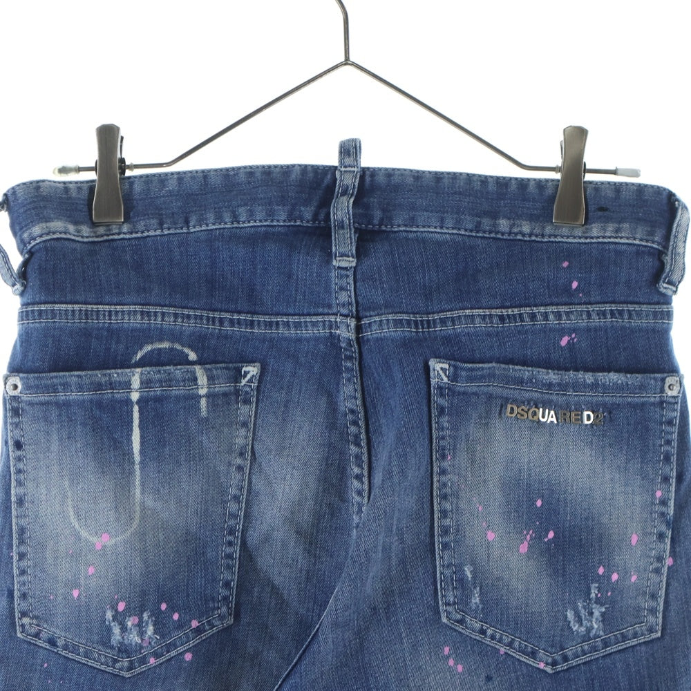 DSQUARED2(ディースクエアード) パッチワーク ビッグ ディーンズ ブラザー クロップド デニムパンツ インディゴ S74LA0727 S30342