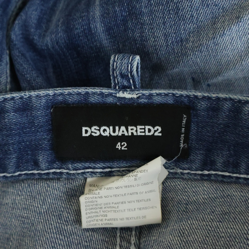 DSQUARED2(ディースクエアード) パッチワーク ビッグ ディーンズ ブラザー クロップド デニムパンツ インディゴ S74LA0727 S30342