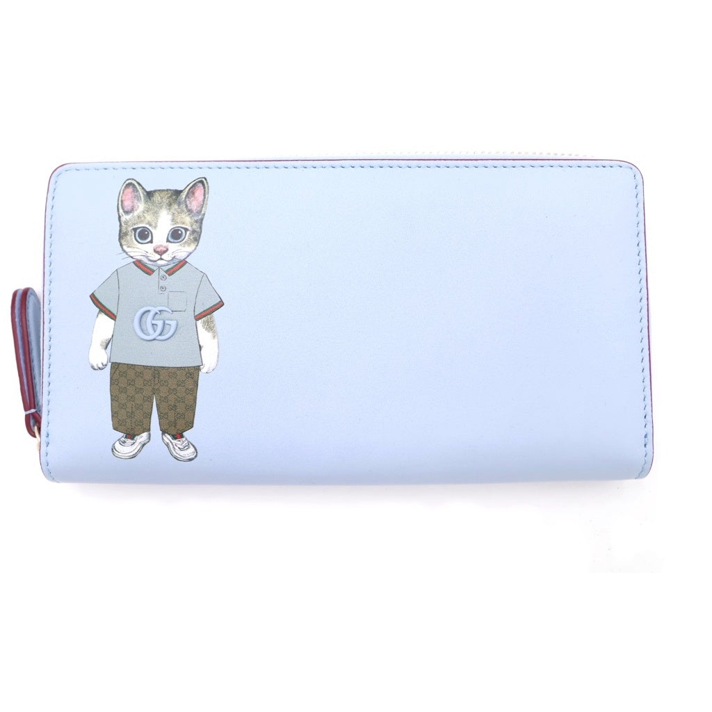 GUCCI(グッチ) x Yuko Higuch ヒグチユウコ ラウンドジップ ロングウォレット 財布 ブルー 847918 レディース