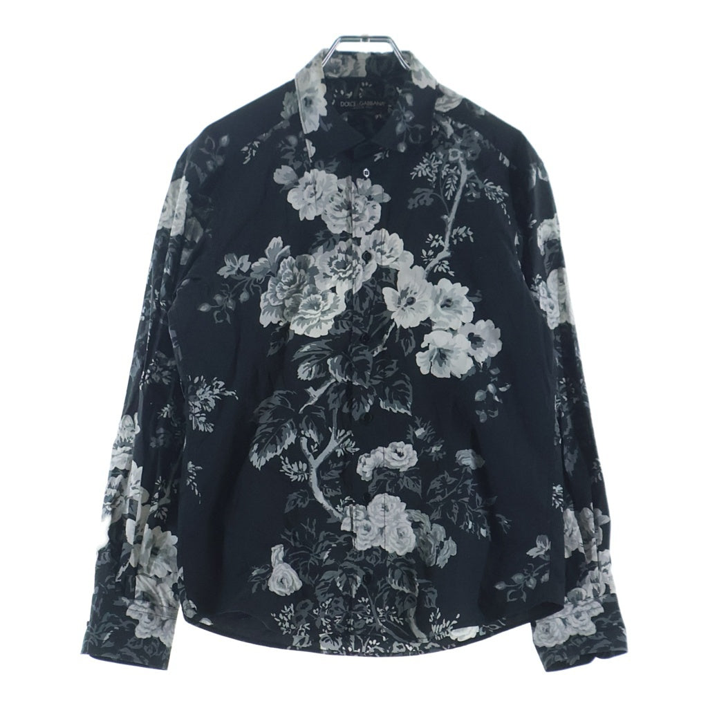 DOLCE & GABBANA(ドルチェアンドガッバーナ) 総柄ボタンアップ 襟付き 長袖シャツ ブラック/ホワイト