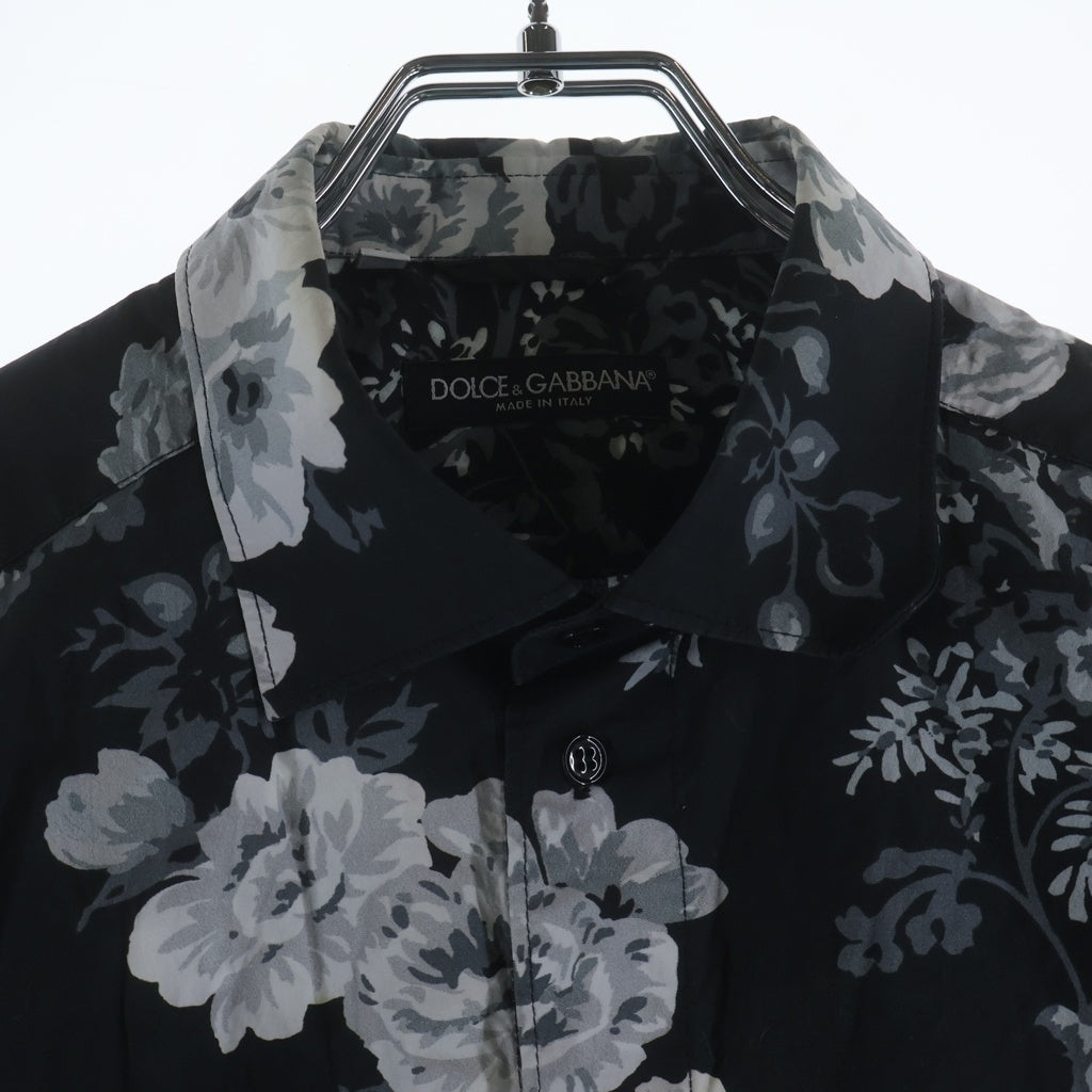 DOLCE & GABBANA(ドルチェアンドガッバーナ) 総柄ボタンアップ 襟付き 長袖シャツ ブラック/ホワイト