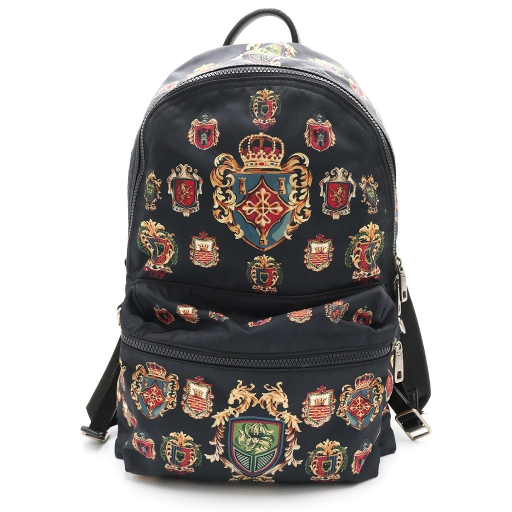 DOLCE & GABBANA(ドルチェアンドガッバーナ) 紋章エンブレム ナイロンリュック バック ブラック レディース