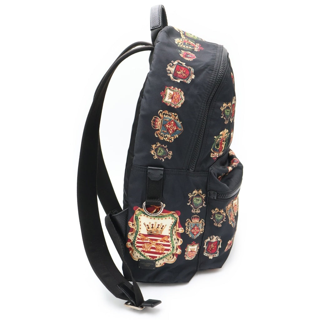 DOLCE & GABBANA(ドルチェアンドガッバーナ) 紋章エンブレム ナイロンリュック バック ブラック レディース