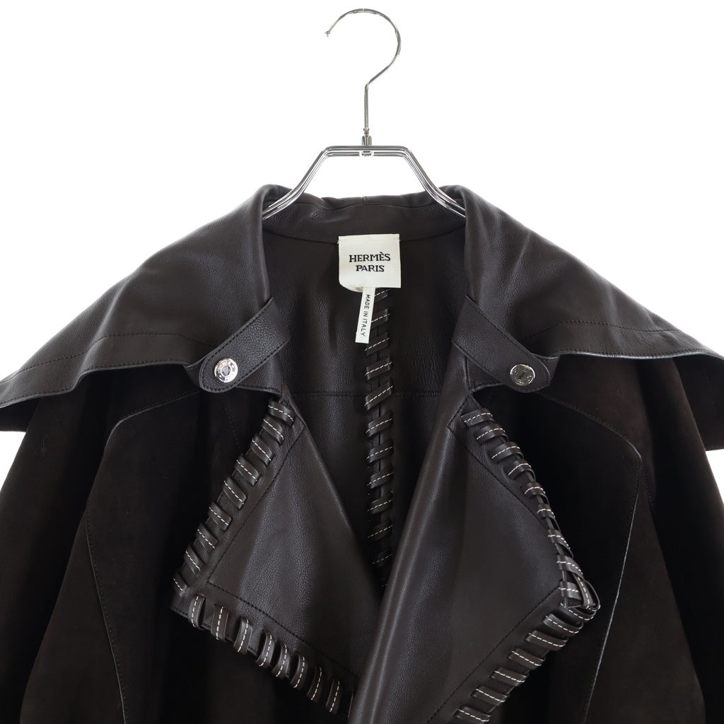 HERMES(エルメス) 21AW ダブルフェイス スエードレザーコート ロングコート ダークブラウン