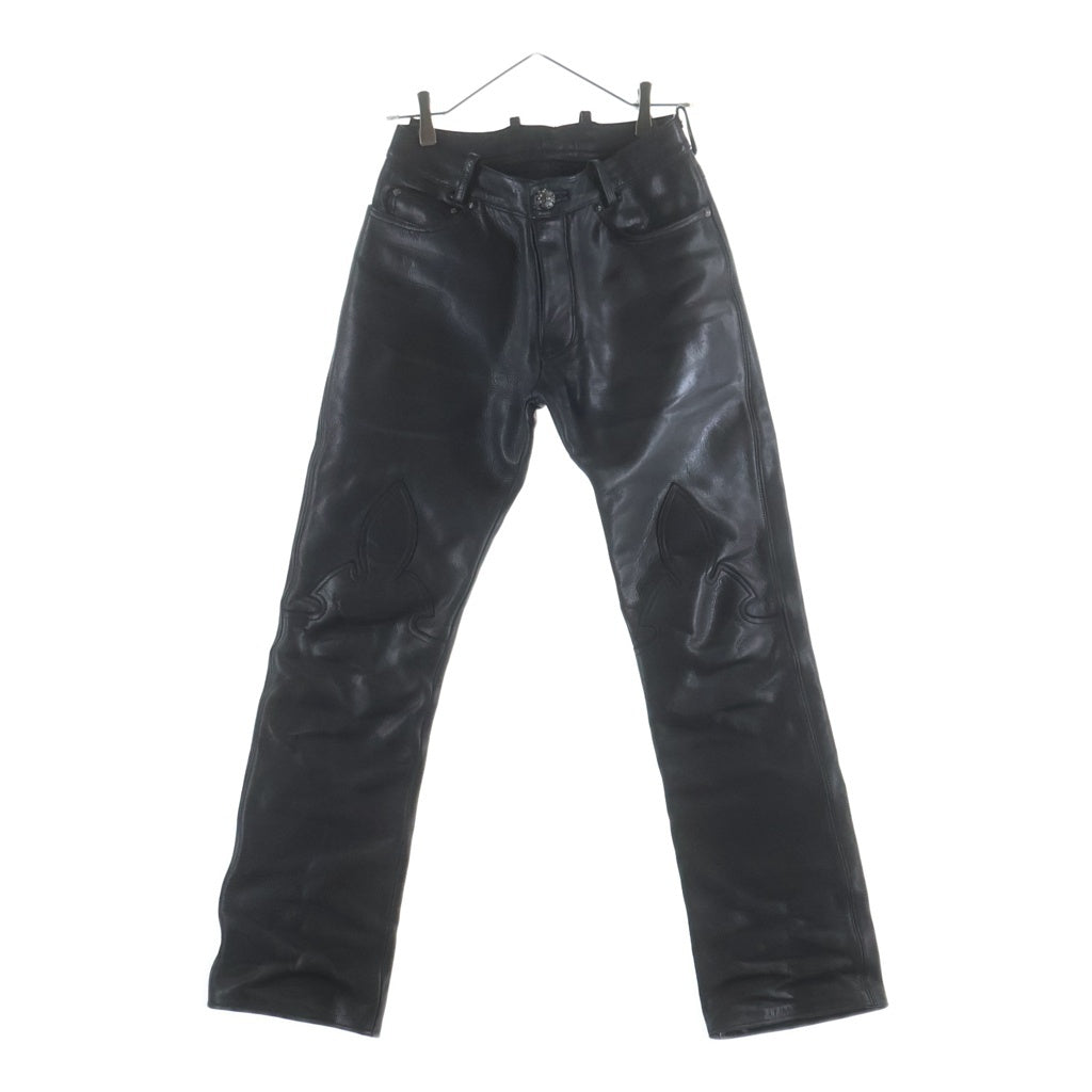 CHROME HEARTS(クロムハーツ) LTHR PANTS フレアニー クロスボールボタンフライ レザーパンツ ブラック
