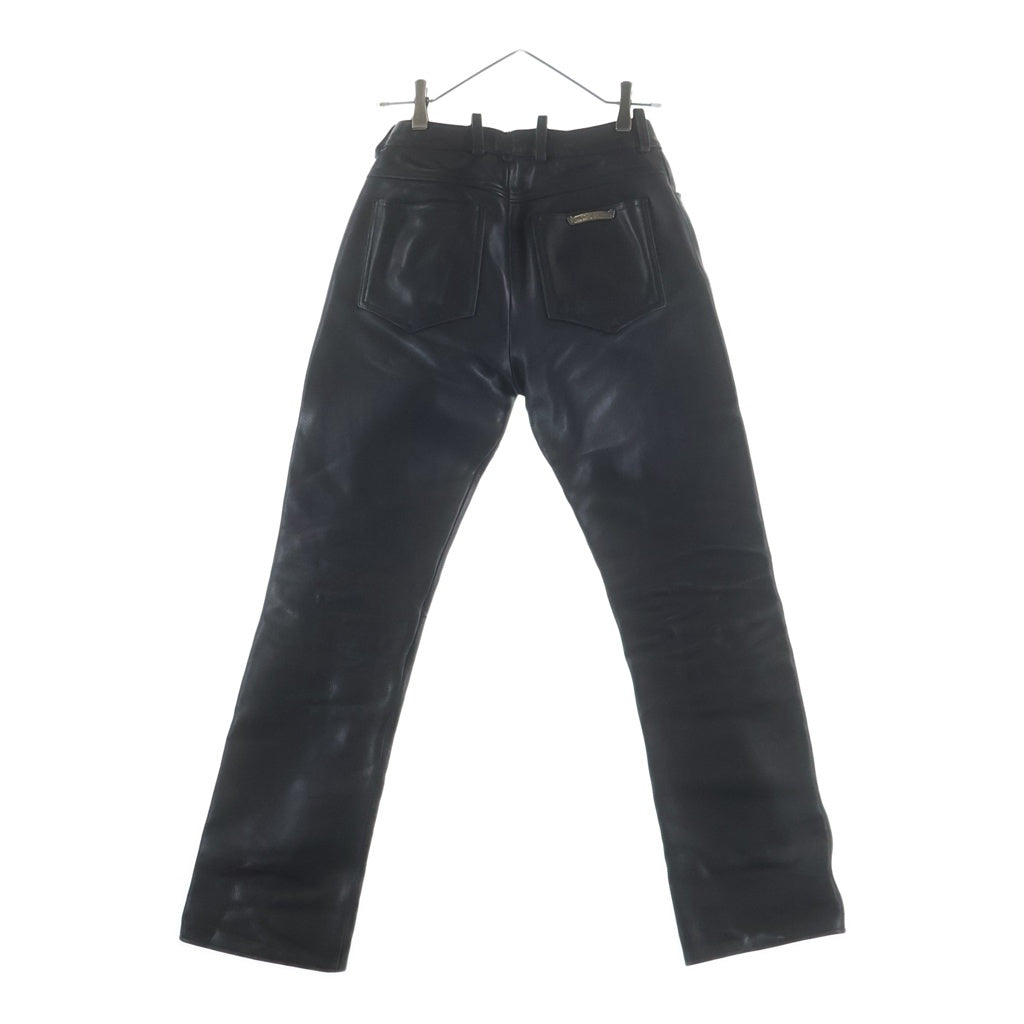 CHROME HEARTS(クロムハーツ) LTHR PANTS フレアニー クロスボールボタンフライ レザーパンツ ブラック