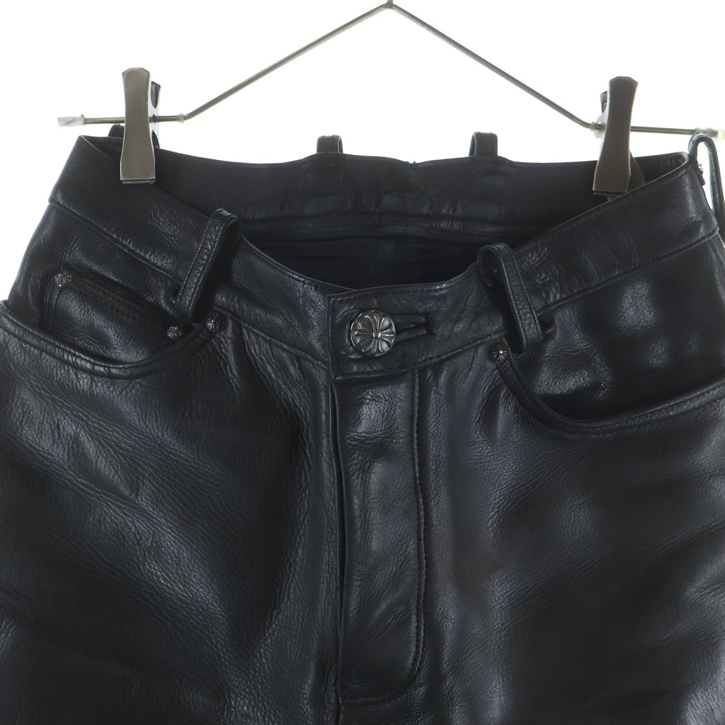 CHROME HEARTS(クロムハーツ) LTHR PANTS フレアニー クロスボールボタンフライ レザーパンツ ブラック