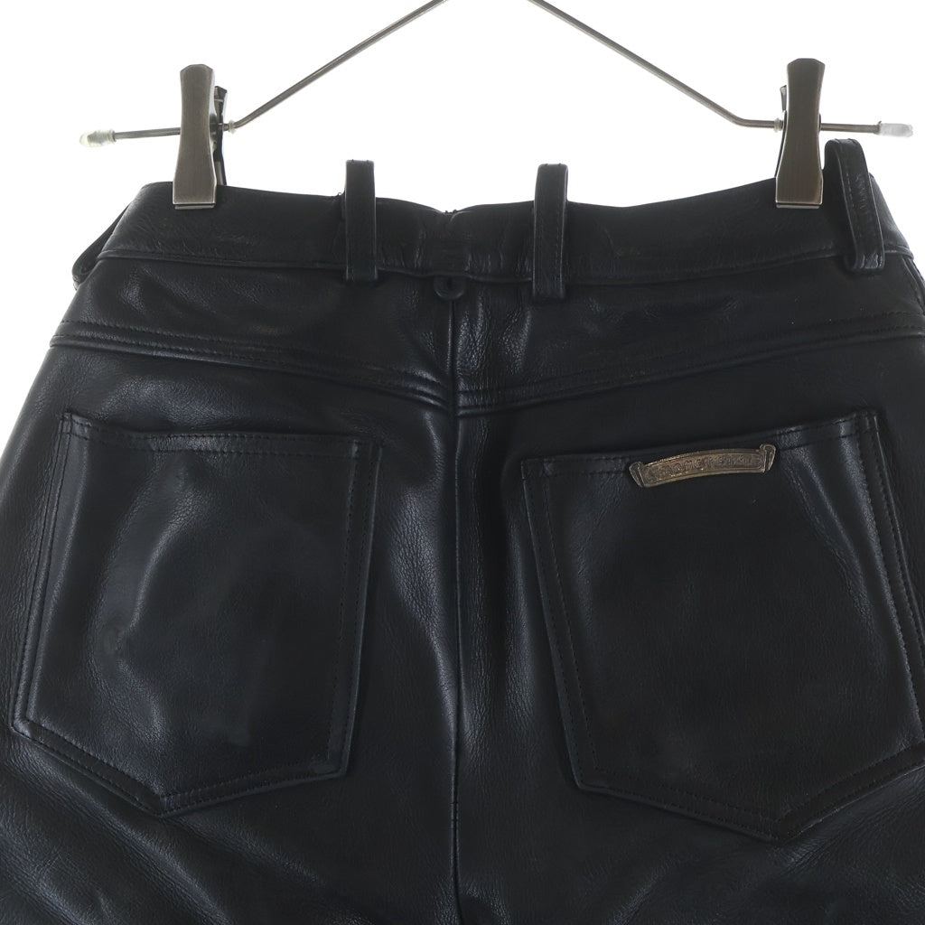 CHROME HEARTS(クロムハーツ) LTHR PANTS フレアニー クロスボールボタンフライ レザーパンツ ブラック
