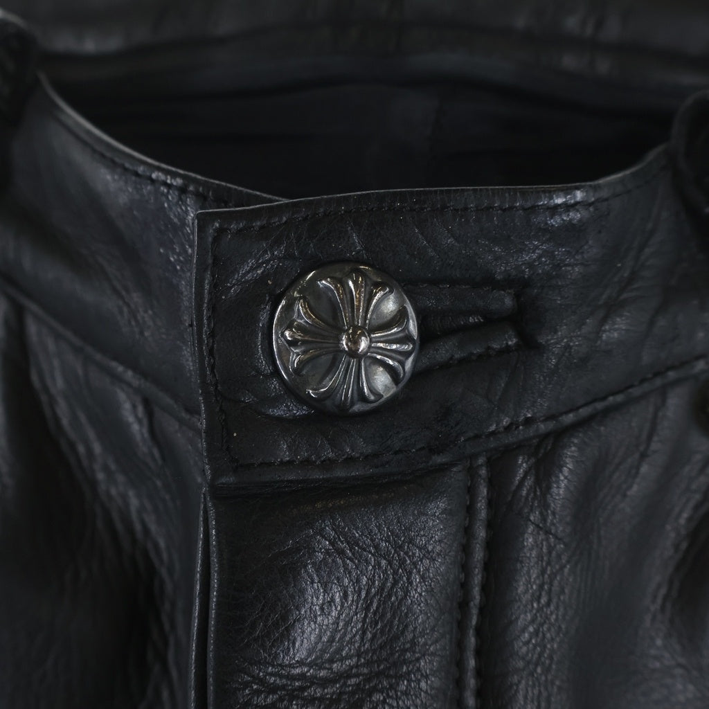 CHROME HEARTS(クロムハーツ) LTHR PANTS フレアニー クロスボールボタンフライ レザーパンツ ブラック