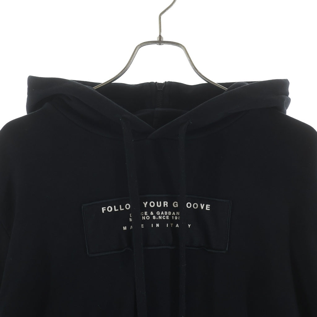 DOLCE & GABBANA(ドルチェアンドガッバーナ) FOLLOW Y OUR GROOVE ロゴパッチ プルオーバーパーカー パッチワークパーカー ブラック J9021Z G7YJV