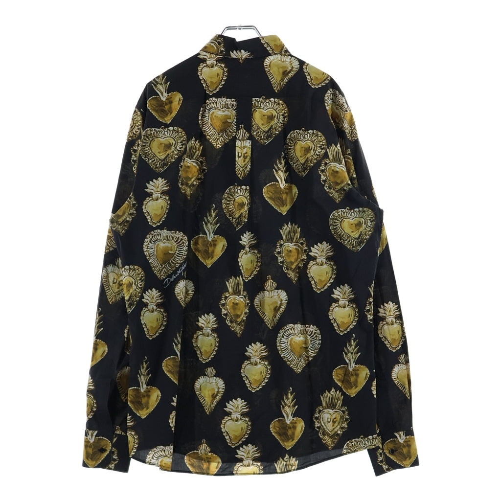 DOLCE & GABBANA(ドルチェアンドガッバーナ) ハート総柄 ボタンアップ襟付き長袖シャツ ブラック/イエロー G5EJ1T HS5D8